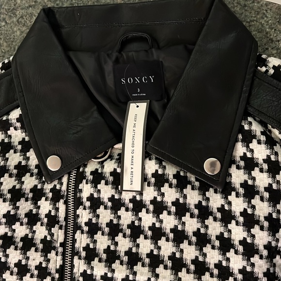 NWT-SONCY houndstooth frayed faux leather jacket - Picture 6 of 8